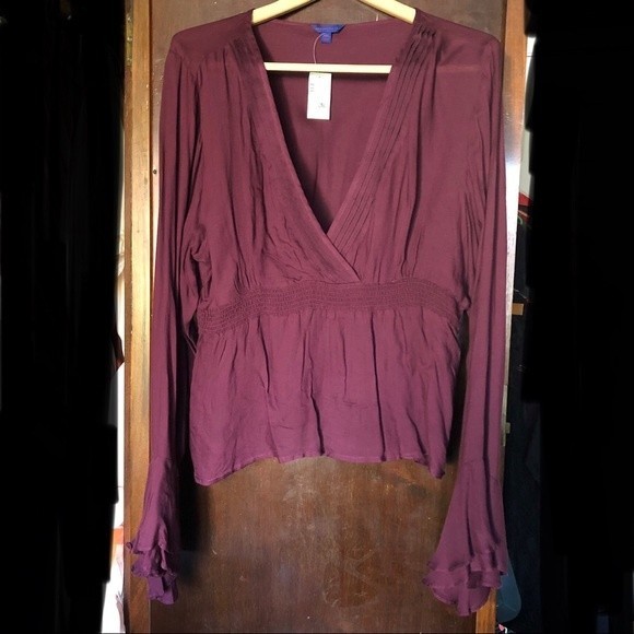 Aeropostale Blouse Top 2X XXL Maroon Wine Colored Peplum Rayon - Picture 4 of 4